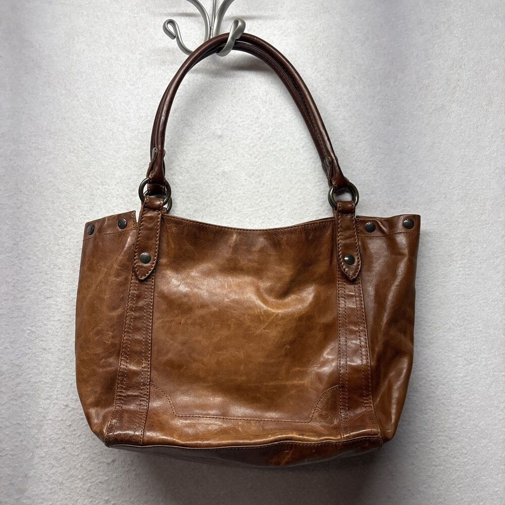 Frye Leather Melissa Shoulder Satchel Tote Brown Bag Purse Carryall Distressed - Picture 2 of 8